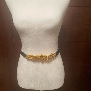 Alexis Kirk Vintage Black snake skin expandable belt - Black skin - Gold